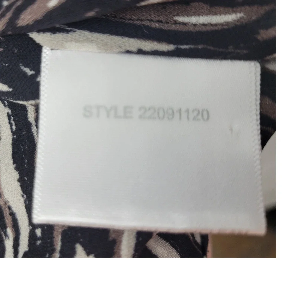 Tory Burch Silk Ruffle V-Neck Blouse 3/4 Sleeve Abstract Print Black Brown Sz 8